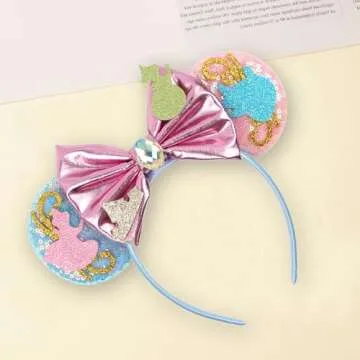 Mouse Ears Headbands for Women Girls, Glitter Bows Mouse Ears for Kids Adults Accessories for Birthday Party Cosplay Costume (Beauty)