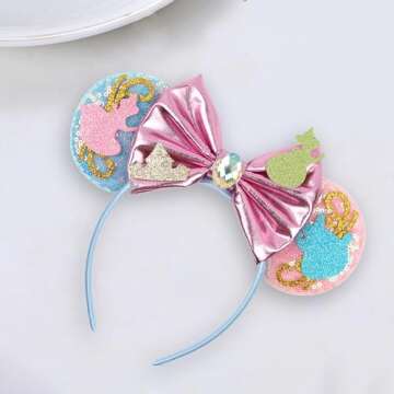 Mouse Ears Headbands for Women Girls, Glitter Bows Mouse Ears for Kids Adults Accessories for Birthday Party Cosplay Costume (Beauty)