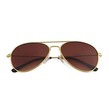 Wodison Classic Kids Sunglasses for Boys Girls Children sunglasses Reflective Metal Frame Gold Frame Brown Lens