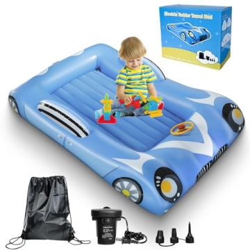Cupluw Toddler Air Mattress, Inflatable Toddler Travel Bed with 4 Sides, Portable Racecar Kids Bed T...