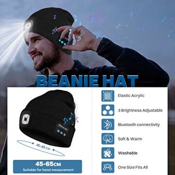 Bosttor Bluetooth Beanie Hat with Light, Headlamp Cap with Headphones and Built-in Speaker Mic, Gift...