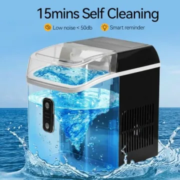KMFurnila Nugget Ice Maker Countertop, Portable Ice Makers Machine with Removable Basket and Scoop, Self-Cleaning, Quiet, 6-Min Ready, 24lbs in 24Hrs, Visible, for Home, Party, RV, Camping, Black