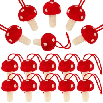 24 Felt Mushroom Christmas Ornaments - Vibrant Wool Decorations for Your Tree