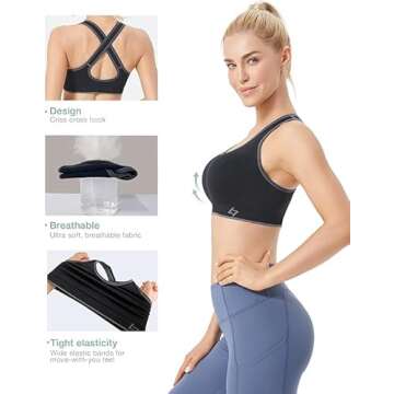 FITTIN Sports Bras for Women Padded: Seamless Cross Back Bras 4 Pack for Workout Yoga