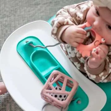 Busy Baby Silicone Mini Mat, Suction Placemat for Babies & Toddlers with Adjustable Tethers, Keeps Toys Off The Floor, Dishwasher Safe, BPA Free, Includes Travel Sleeve (Spearmint)