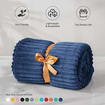 BEDELITE Fleece Throw Blanket for Couch – 3D Ribbed Jacquard Soft and Warm Decorative Fuzzy Blanket – Cozy, Fluffy, Plush Lightweight Navy Blue Throw Blankets for Bed, Sofa, 50x60 inches