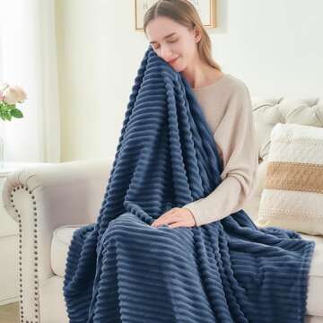 BEDELITE Fleece Throw Blanket for Couch – 3D Ribbed Jacquard Soft and Warm Decorative Fuzzy Blanket – Cozy, Fluffy, Plush Lightweight Navy Blue Throw Blankets for Bed, Sofa, 50x60 inches