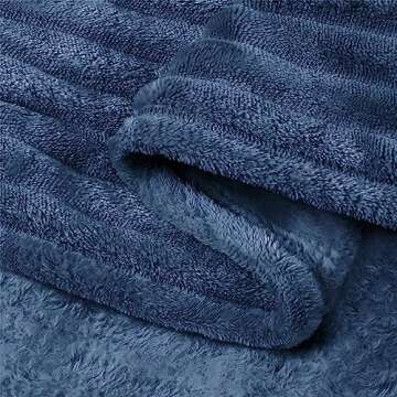 BEDELITE Fleece Throw Blanket for Couch – 3D Ribbed Jacquard Soft and Warm Decorative Fuzzy Blanket – Cozy, Fluffy, Plush Lightweight Navy Blue Throw Blankets for Bed, Sofa, 50x60 inches