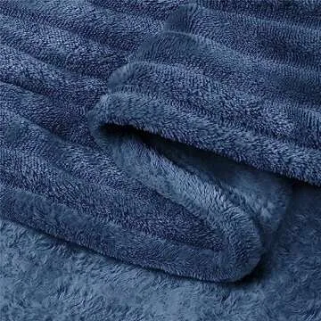 BEDELITE Fleece Throw Blanket for Couch – 3D Ribbed Jacquard Soft and Warm Decorative Fuzzy Blanket – Cozy, Fluffy, Plush Lightweight Navy Blue Throw Blankets for Bed, Sofa, 50x60 inches