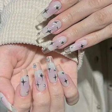 Eseres Star Nail Stickers 12Pcs Metallic Star Nail Decals Gold Star Nail Stickers Shinning Stars Nail Designs Self-Adhesive Nail Stickers for Nail Art