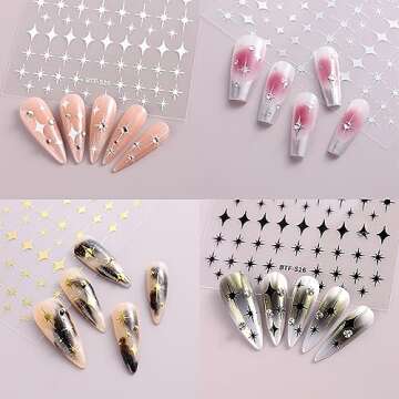 Eseres Star Nail Stickers 12Pcs Metallic Star Nail Decals Gold Star Nail Stickers Shinning Stars Nail Designs Self-Adhesive Nail Stickers for Nail Art