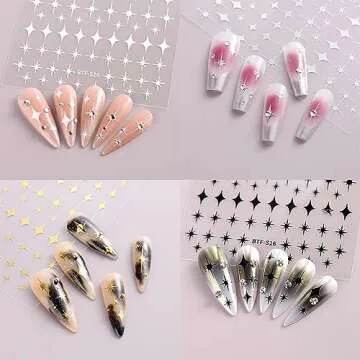 Eseres Star Nail Stickers 12Pcs Metallic Star Nail Decals Gold Star Nail Stickers Shinning Stars Nail Designs Self-Adhesive Nail Stickers for Nail Art