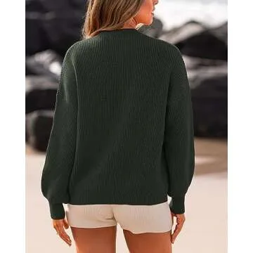 BTFBM Womens Casual Long Sleeve Sweaters Crew Neck Oversized Ribbed Knit Pullover Sweater 2025 Fall Winter Jumper Tops(Solid Army Green, Medium)