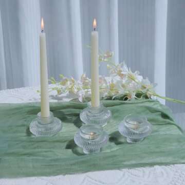 VOHO Vintage Candlestick Holders Set of 6, Dual Sided Candle Sticks Holder Decor for Taper Candles/Tea Lights Candles, Ribbed Candle Holder for Dining Table Centerpiece, Wedding/Christmas Decor(Clear)