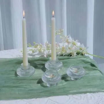 VOHO Vintage Candlestick Holders Set of 6, Dual Sided Candle Sticks Holder Decor for Taper Candles/Tea Lights Candles, Ribbed Candle Holder for Dining Table Centerpiece, Wedding/Christmas Decor(Clear)