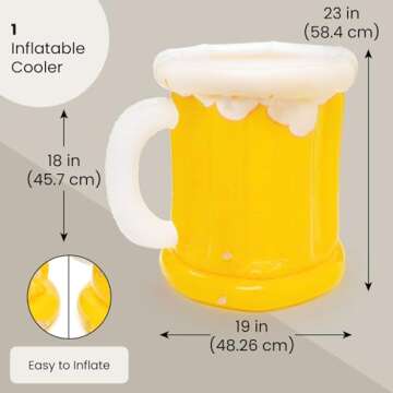Juvale Inflatable Beer Shaped Drink Cooler, 23 x 19 Inches, Beer Party Decorations for Pool Parties,...