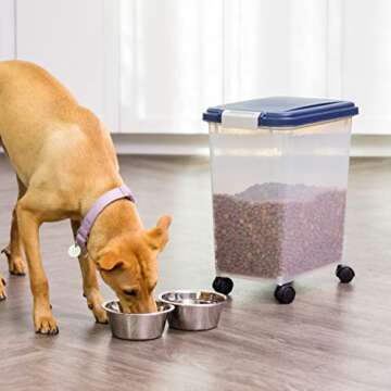 IRIS USA Airtight Dog Food Storage Container, Up to 30 lbs, Attachable Wheels, for Dog Cat Bird and ...