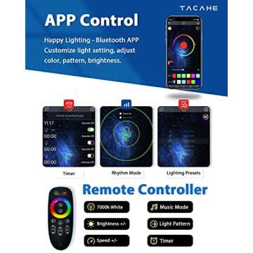 TACAHE Smart Corner Floor Lamp - Advanced Version, APP & Remote Control - Multi Lamp Pattern Sync - Transparent Lampshade with Ultra Brightness, Mood Light for Studio, Gaming Setup - 20W, Black