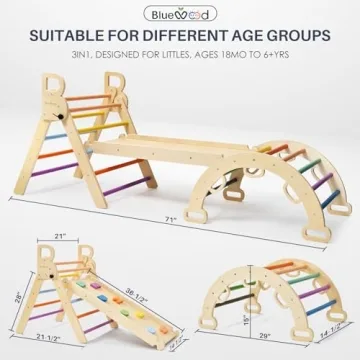BlueWood 7-in-1 Pikler Triangle - Indoor Playset for Kids