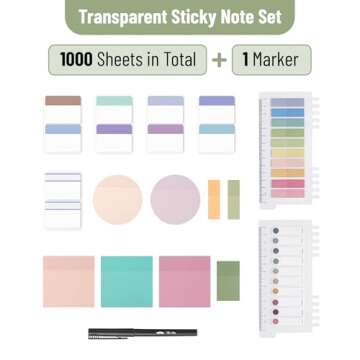 Mr. Pen- Transparent Sticky Note Set, 1000 Sheets, Colorful, Transparent Sticky Notes Set, Bible Sti...