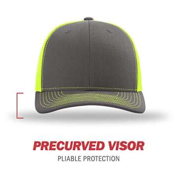 Richardson Unisex 112 Trucker Adjustable Snapback Baseball Cap - Split Charcoal/Neon Yellow