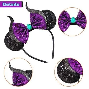 MADO Devil Horns Headband, Black Mouse Ears for Women Girls, Halloween Ears, Princess hair Accessories Decorations Party Cosplay hair Accessories for Girls