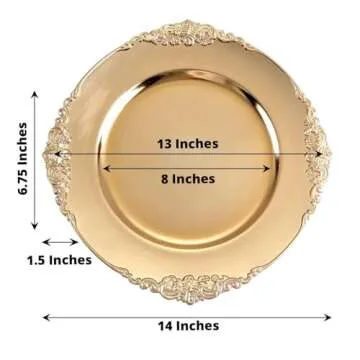 Efavormart 6 Pack Gold 13" Round Baroque Charger Plates Leaf Embossed Rim for Tabletop Decor Catering Event Decoration