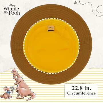 Disney Winnie The Pooh Bucket Hat, Packable Travel Hat with 3D Bear Ears, Wide Brim Summer Hat, Yellow, One Size