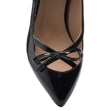 OLIVIA K Women's Classic Closed Toe D'orsay Bow Kitten Heel Pump Dress, Work, Party Mid Heeled Pumps,Black,7.5 B(M) US