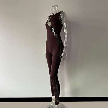 XLLAIS Sexy Buckle Jumpsuit Women Sleeveless Cut Out Fashion