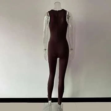 XLLAIS Sexy Buckle Jumpsuit Women Sleeveless Cut Out Fashion