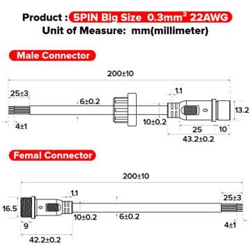 BTF-LIGHTING 5 Pin Waterproof Electrical Connector Set