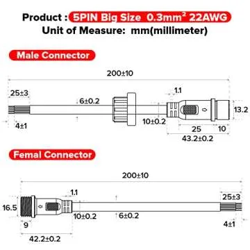 BTF-LIGHTING 5 Pin Waterproof Electrical Connector Set