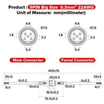 BTF-LIGHTING 5 Pin Waterproof Electrical Connector Set