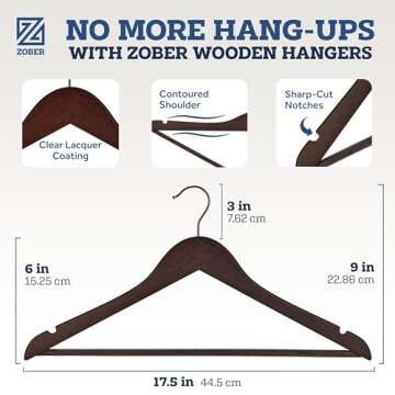 ZOBER Wooden Hangers - Heavy Duty 20 Pack for All Clothes