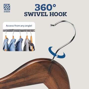 ZOBER Wooden Hangers - Heavy Duty 20 Pack for All Clothes