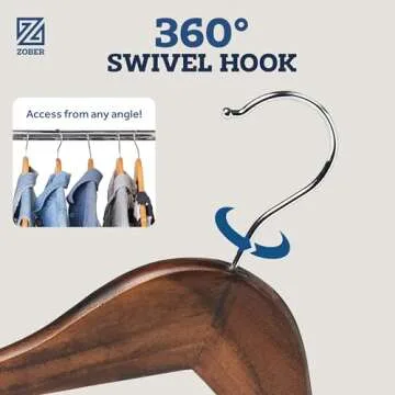 ZOBER Wooden Hangers - Heavy Duty 20 Pack for All Clothes
