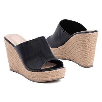 ShoBeautiful Women's Espadrille Platform Wedge Heel Peep Toe PU Sandals Summer Fashion Slippers EM04