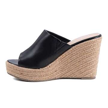ShoBeautiful Women's Espadrille Platform Wedge Heel Peep Toe PU Sandals Summer Fashion Slippers EM04