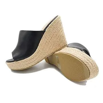 ShoBeautiful Women's Espadrille Platform Wedge Heel Peep Toe PU Sandals Summer Fashion Slippers EM04