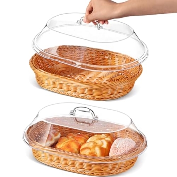 Hushee 2 Set Imitation Rattan Bread Basket with Lid