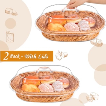 Hushee 2 Set Imitation Rattan Bread Basket with Lid