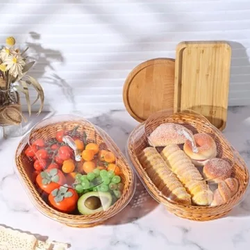 Hushee 2 Set Imitation Rattan Bread Basket with Lid