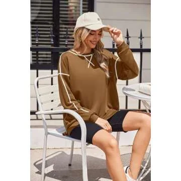 Zeagoo Womens Brown Crewneck Sweatshirts Oversized Long Sleeve Trendy Tunic Hoodies Fall Loose Pullover Tops Brown S