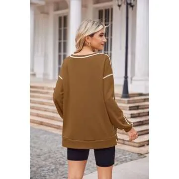 Zeagoo Womens Brown Crewneck Sweatshirts Oversized Long Sleeve Trendy Tunic Hoodies Fall Loose Pullover Tops Brown S