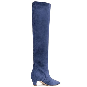 Stylish MOOMMO Navy Kitten Heel Over Knee High Boots