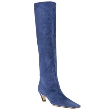 Stylish MOOMMO Navy Kitten Heel Over Knee High Boots