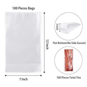 Morepack Flat Bottom Cellophane Bags,100 Pcs 7x3x12 Inches Clear Cello Bags Flat Bottom Cellophane T...