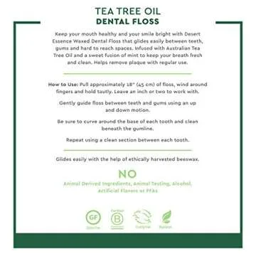 Desert Essence, Tea Tree Dental Floss 50 yd - Gluten Free - Cruelty Free - Naturally Waxed with Bees Wax - No Shred Floss - Tea Tree Oil - Removes Plaque and Build Up, pack of 6
