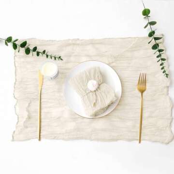 12 Pack Beige Cheesecloth Napkins 20×20 Inches Cheese Cloth Napkins Gauze Table Napkins with Wrinkle Multipurpose Bulk for Dinner Wedding Party Easter Home Decor